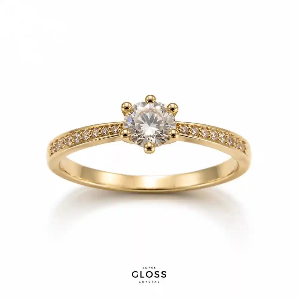 Anillo Compromiso Olimpo Petit Baño de Oro 18k - Joyas Gloss Crystal