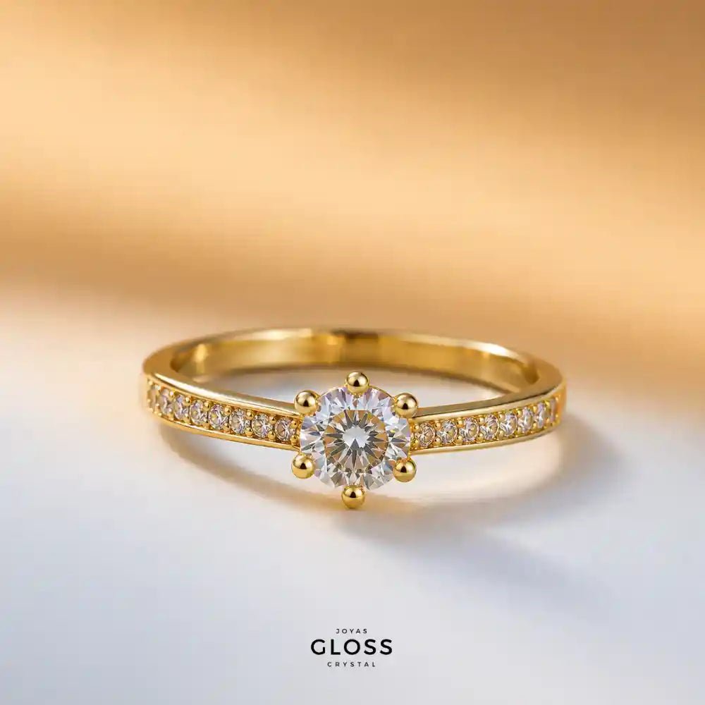 Anillo Compromiso Olimpo Petit Baño de Oro 18k - Joyas Gloss Crystal