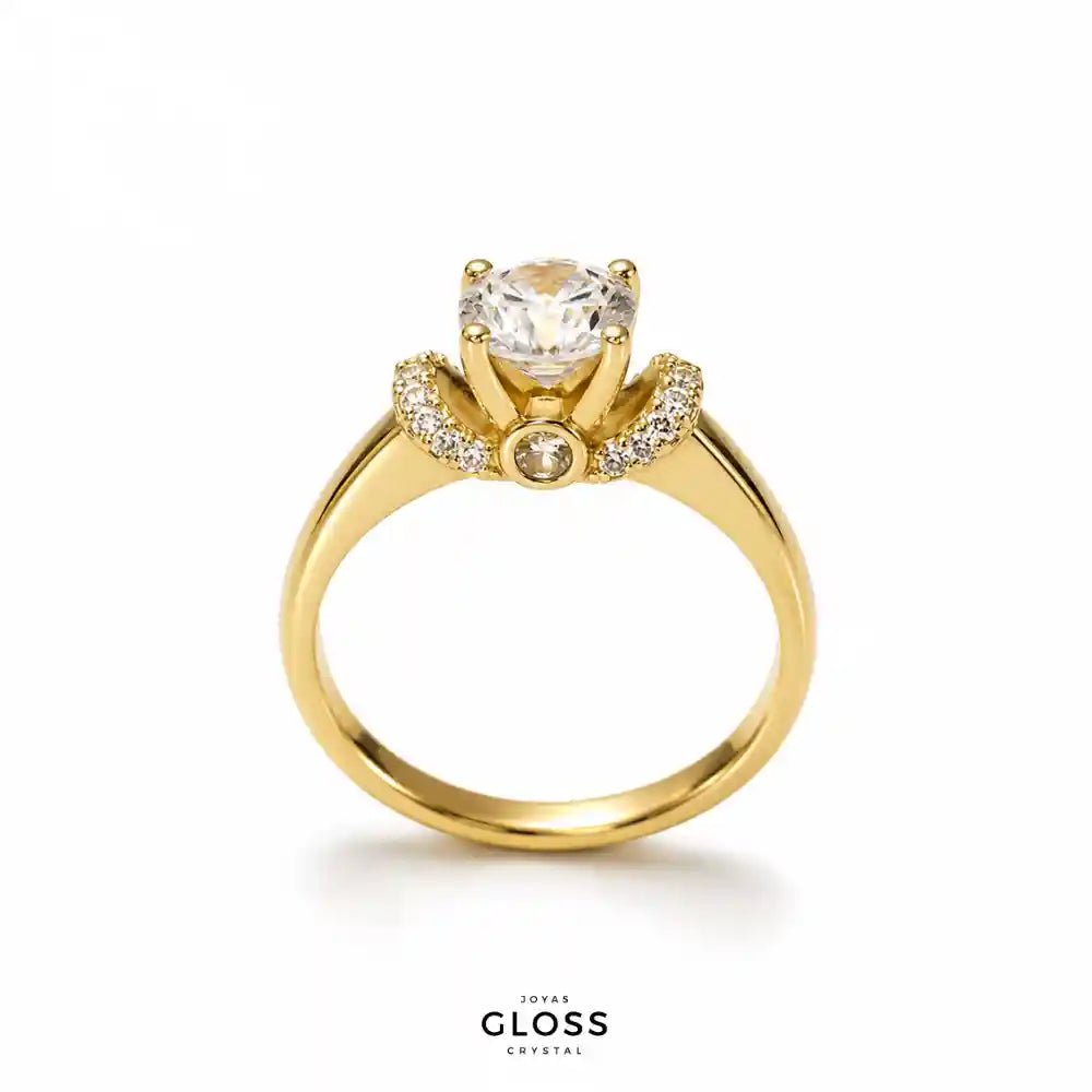 Anillo Compromiso Realeza Baño de Oro 18k - Joyas Gloss Crystal