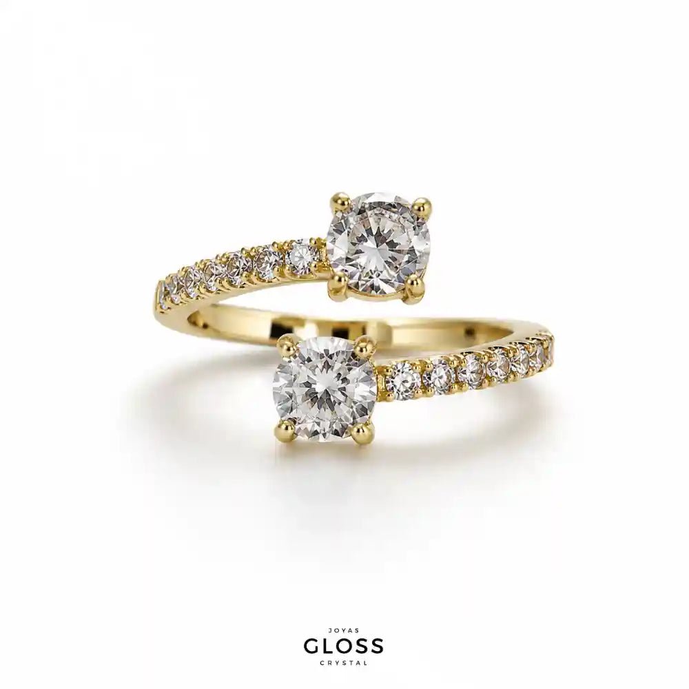 Anillo Compromiso Tu y Yo Amor Baño de Oro 18k - Joyas Gloss Crystal