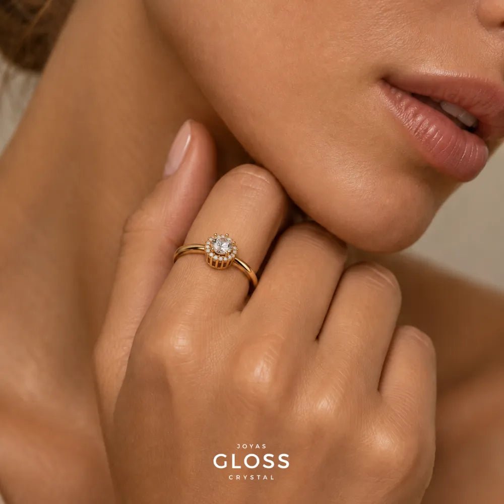 Anillo Golden Crystal Oro 18k - Joyas Gloss Crystal