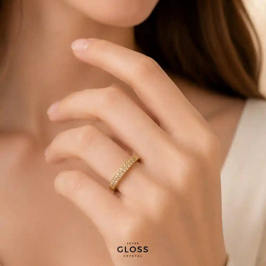 Anillo Ignacia Doble Cintillo enchape Oro 18k - Joyas Gloss Crystal