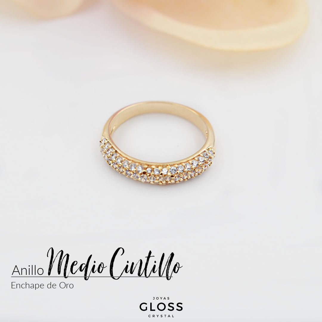 Anillo Medio Cintillo enchape Oro 18k - Joyas Gloss Crystal