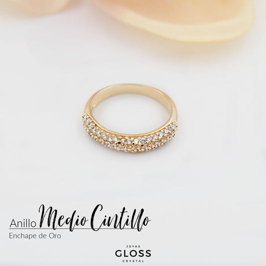 Anillo Medio Cintillo enchape Oro 18k - Joyas Gloss Crystal