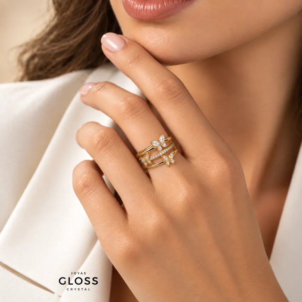 Anillo Orelia Mariposas Oro 18K - Joyas Gloss Crystal
