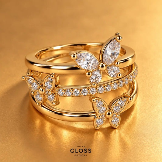 Anillo Orelia Mariposas Oro 18K - Joyas Gloss Crystal