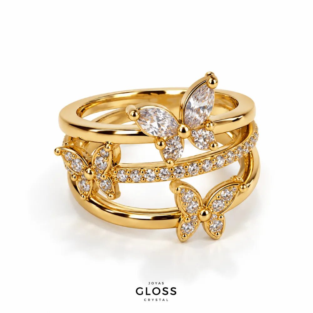 Anillo Orelia Mariposas Oro 18K - Joyas Gloss Crystal