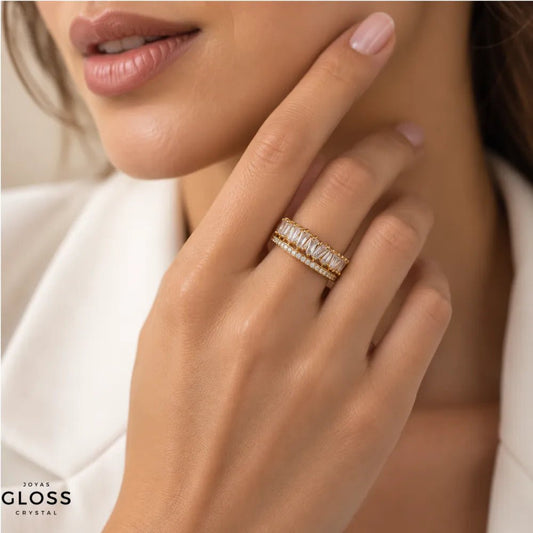 Anillo Solar Doble Oro 18k - Joyas Gloss Crystal