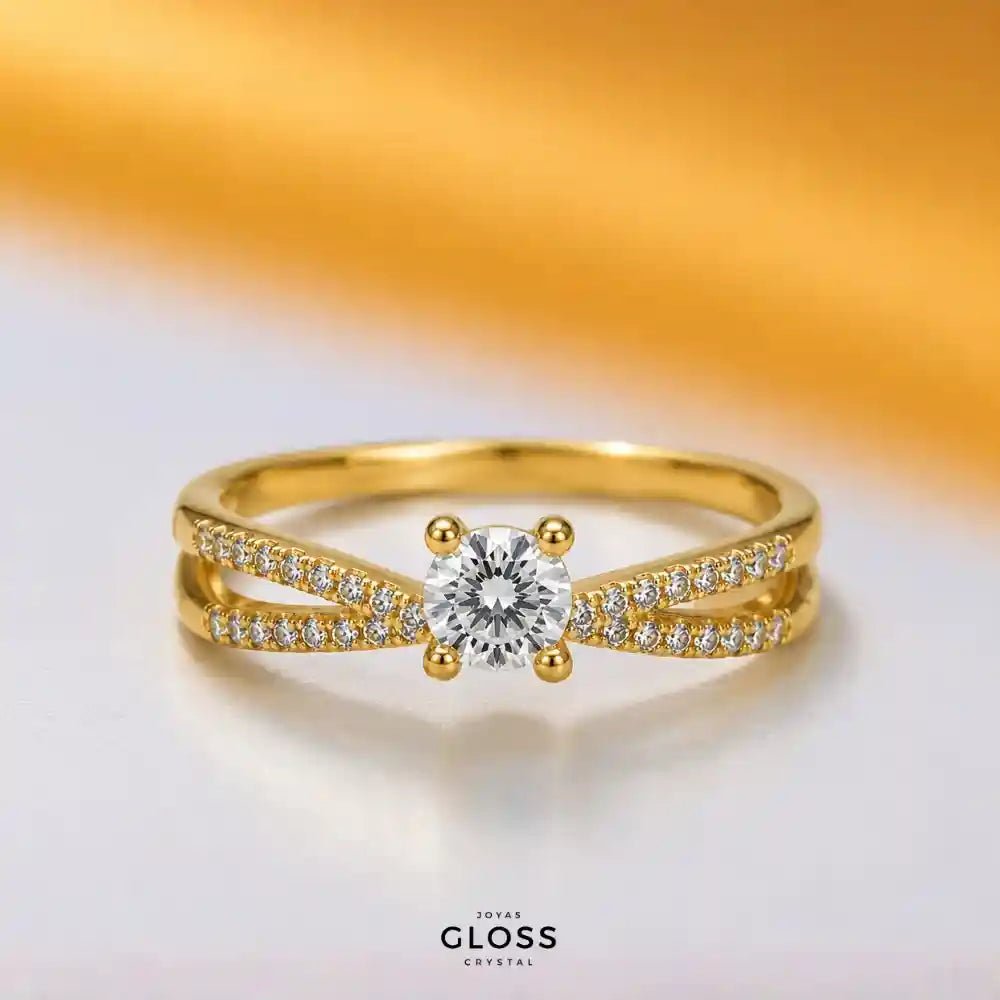 Anillo Unión Compromiso Baño de Oro 18k - Joyas Gloss Crystal