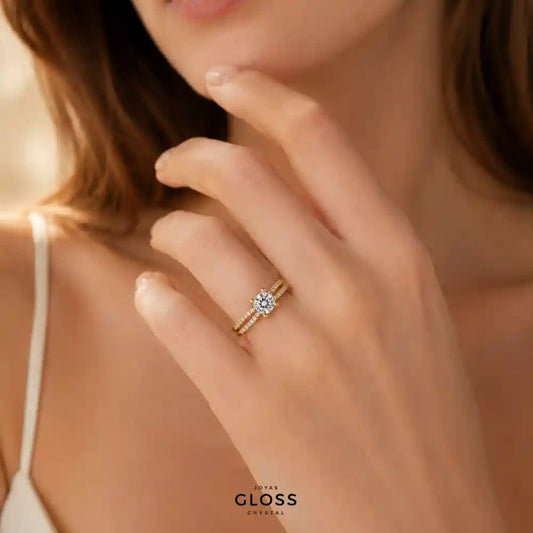 Anillo Unión Compromiso Baño de Oro 18k - Joyas Gloss Crystal
