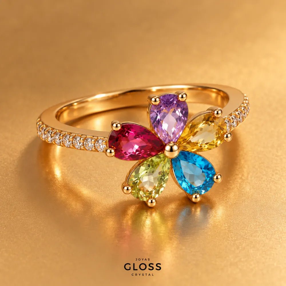 Anillo Zafira Flor Oro 18k - Joyas Gloss Crystal