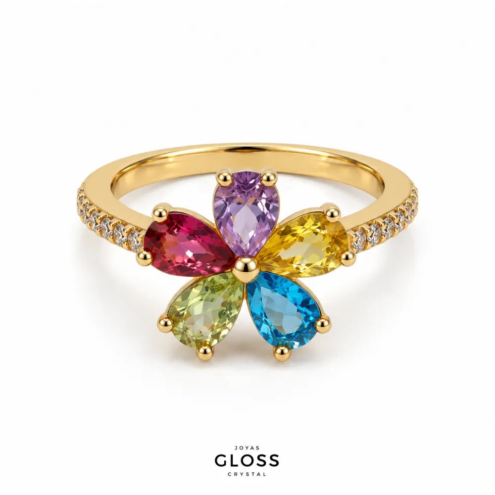 Anillo Zafira Flor Oro 18k - Joyas Gloss Crystal