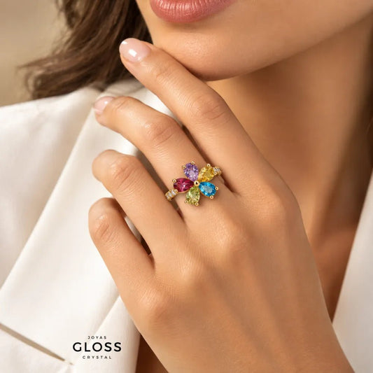 Anillo Zafira Flor Oro 18k - Joyas Gloss Crystal