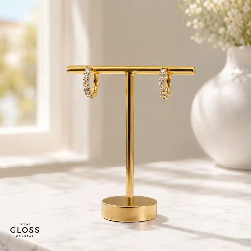 Aros Argolla Divina Baño de Oro 18K - Joyas Gloss Crystal