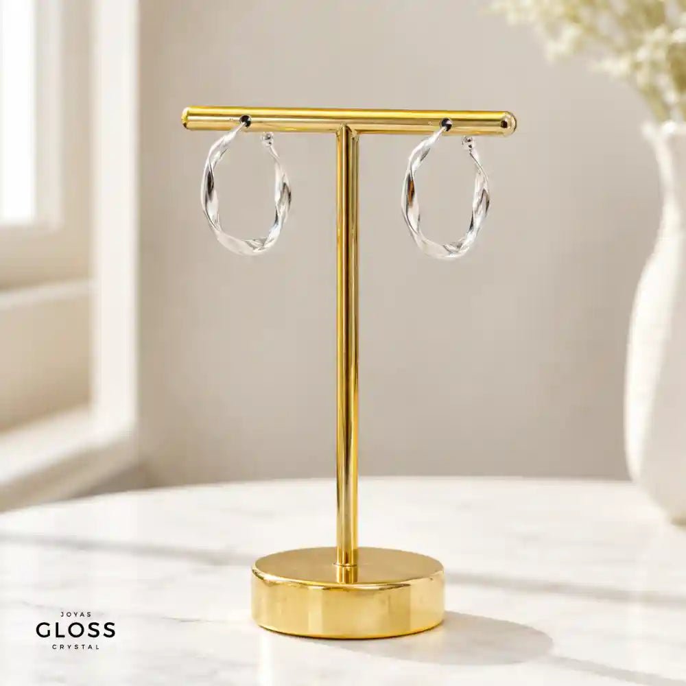 Aros Argolla Torcida Baño Plata - Joyas Gloss Crystal