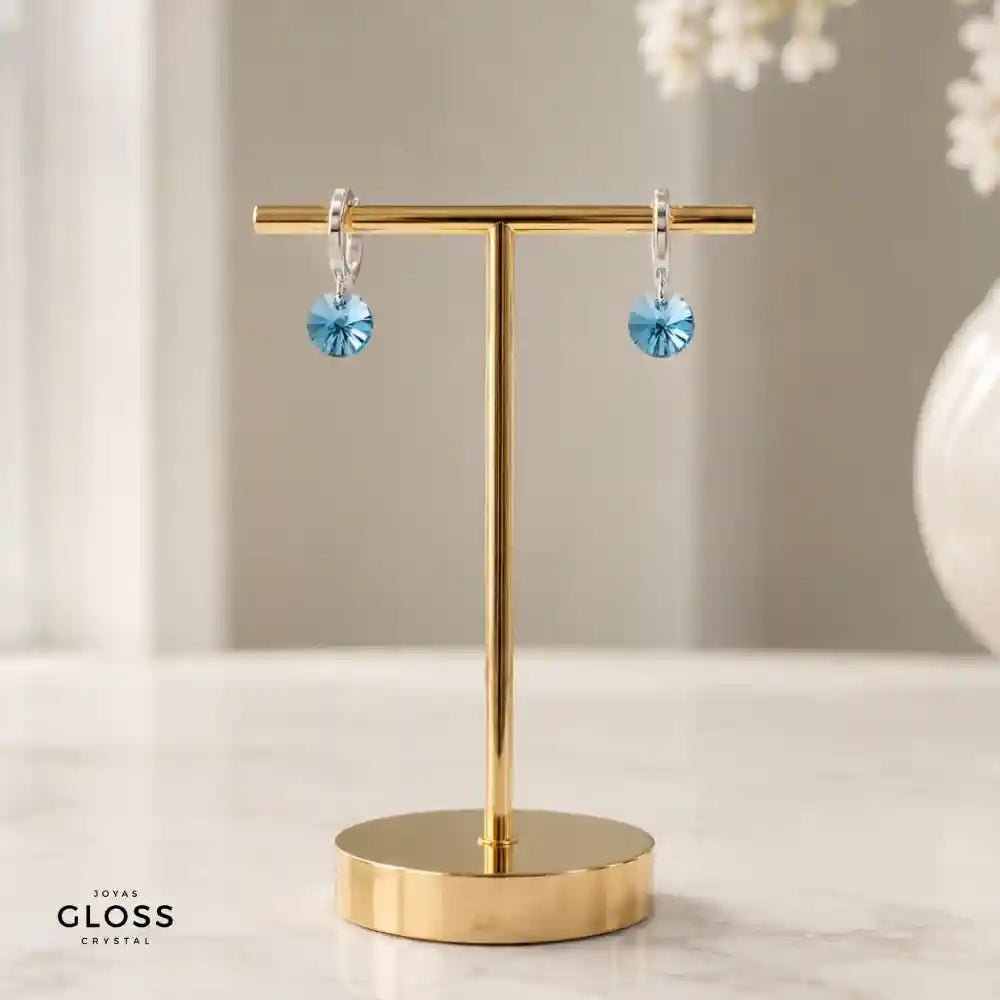 Aros Aura Aquamarine Plata - Joyas Gloss Crystal