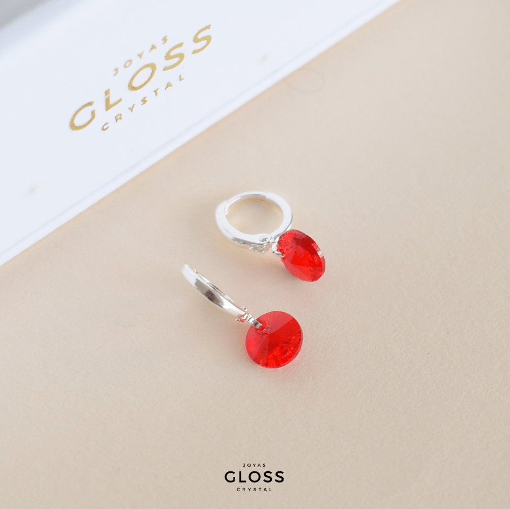 Aros Aura Rojo Plata - Joyas Gloss Crystal