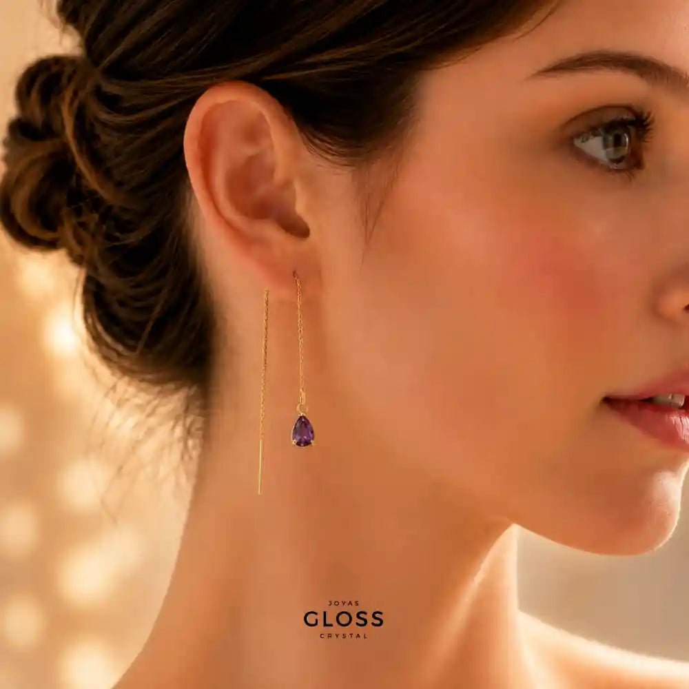 Aros Azalea Amatista Circón Colgante Baño de Oro - Joyas Gloss Crystal