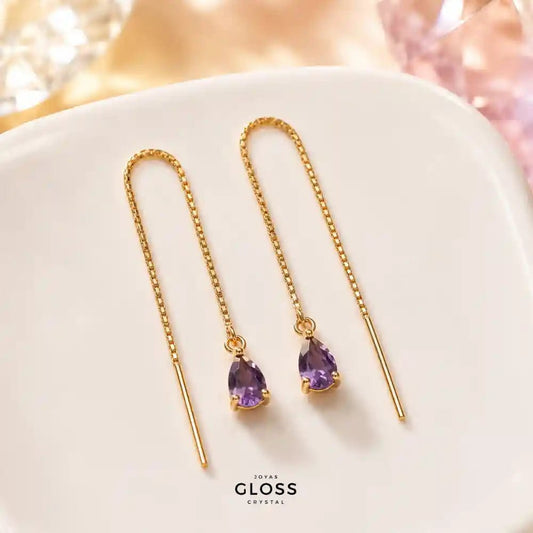 Aros Azalea Amatista Circón Colgante Baño de Oro - Joyas Gloss Crystal