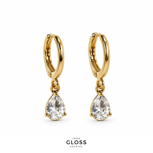 Aros Azalea Crystal Circón Baño de Oro 18k - Joyas Gloss Crystal