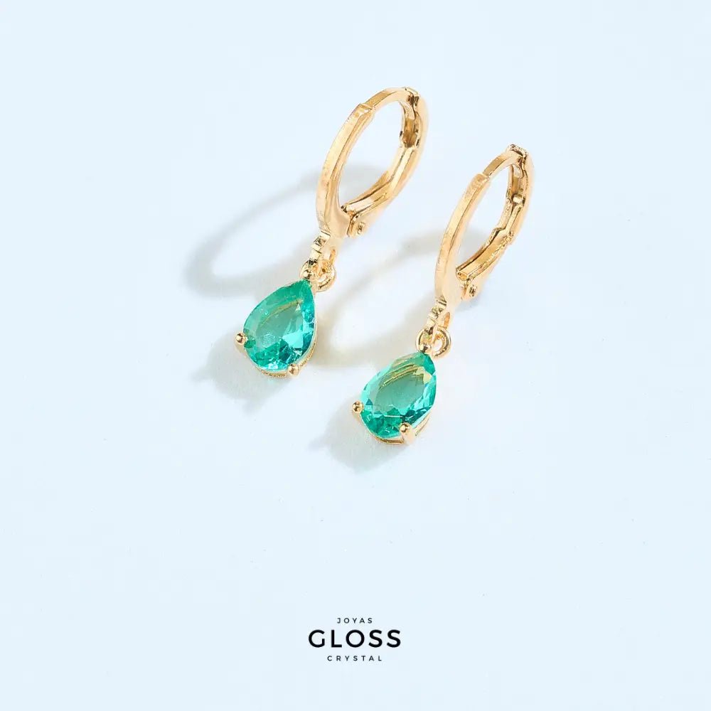 Aros Azalea Esmeralda Circón Baño de Oro - Joyas Gloss Crystal