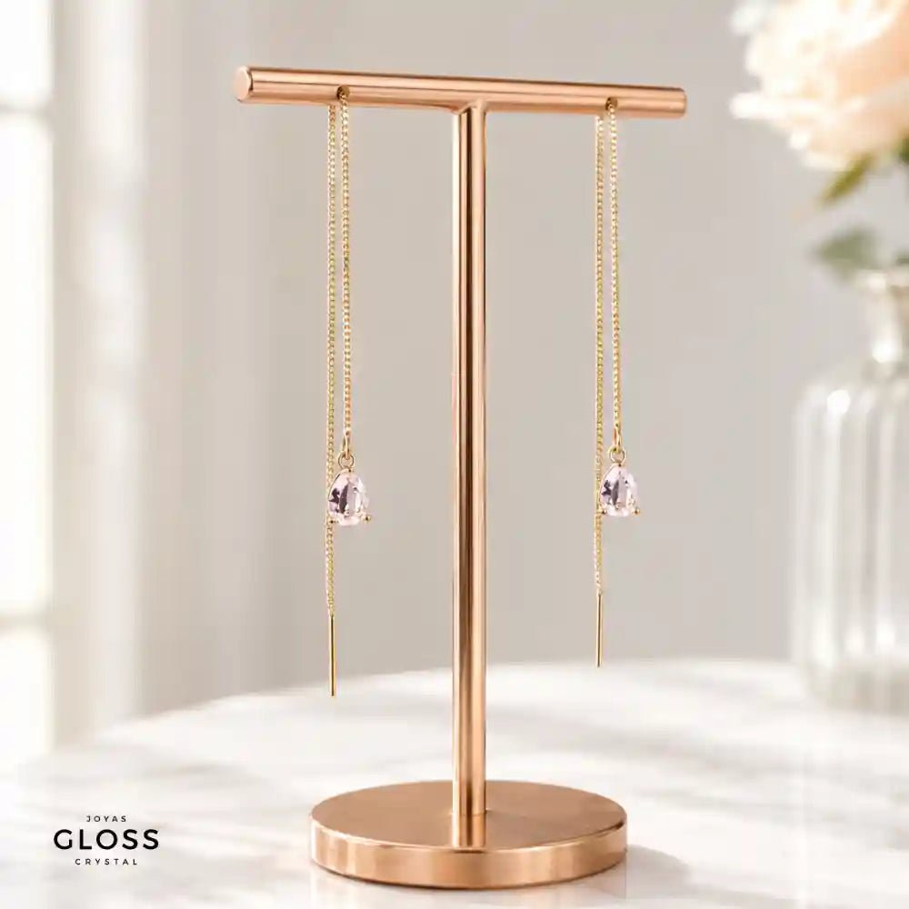 Aros Azalea Rosé Circón Colgante Baño de Oro - Joyas Gloss Crystal