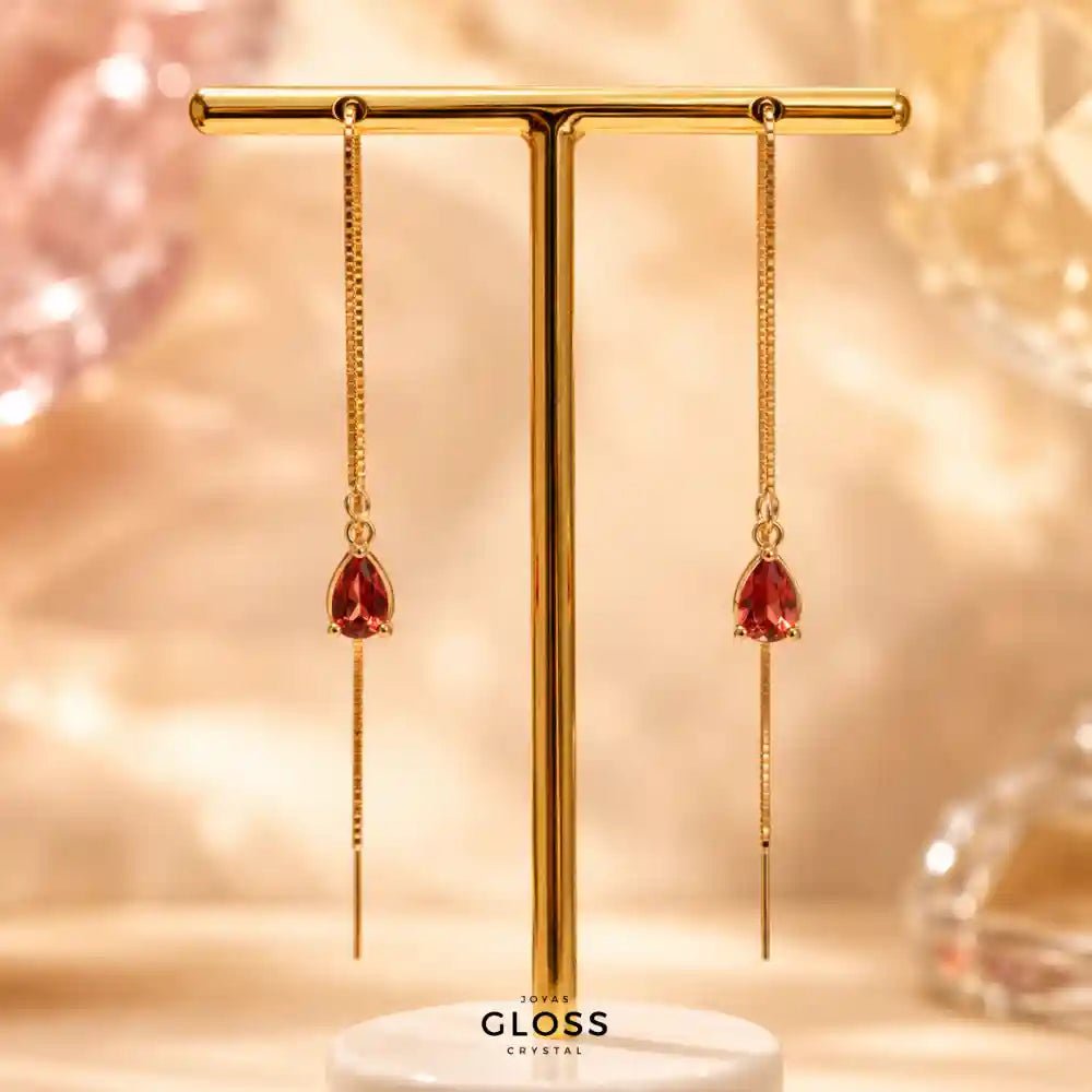 Aros Azalea Rubí Circón Colgante Baño de Oro 18k - Joyas Gloss Crystal