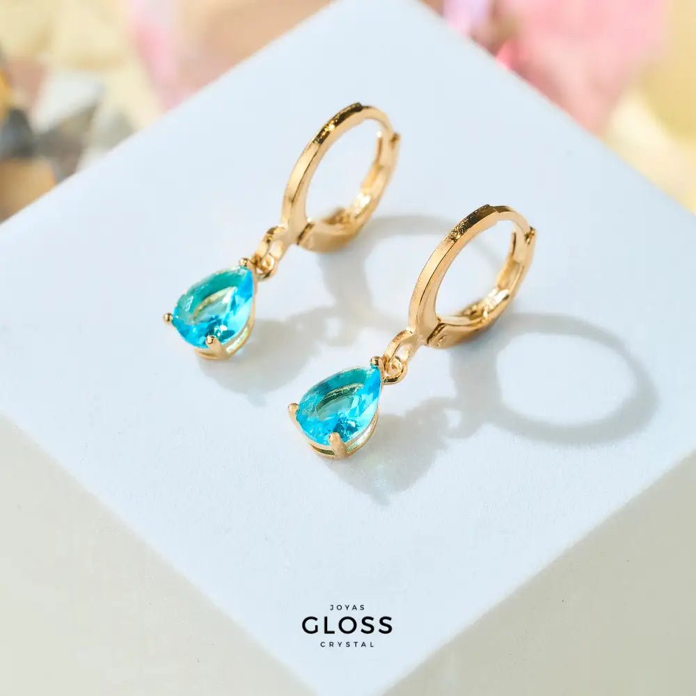 Aros Azalea Turquesa Circón Baño de Oro - Joyas Gloss Crystal
