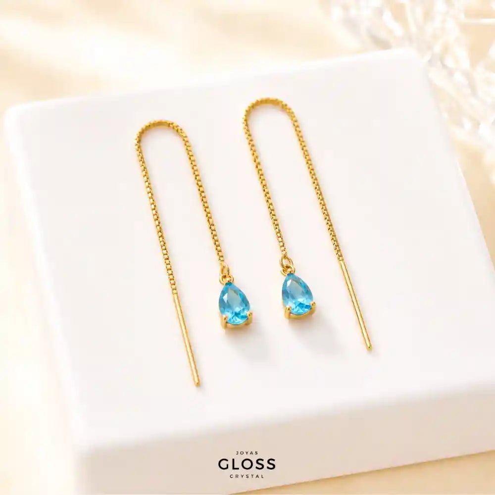 Aros Azalea Turquesa Circón Colgante Baño de Oro - Joyas Gloss Crystal