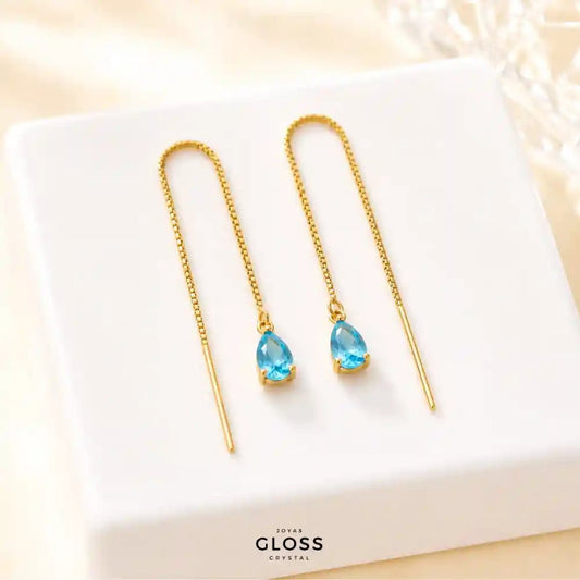 Aros Azalea Turquesa Circón Colgante Baño de Oro - Joyas Gloss Crystal