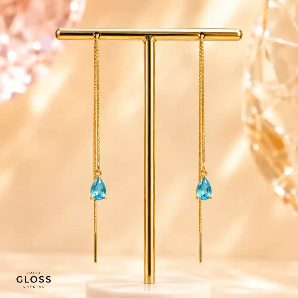Aros Azalea Turquesa Circón Colgante Baño de Oro - Joyas Gloss Crystal