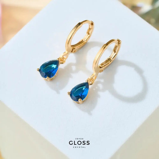 Aros Azalea Zafiro Circón Baño de Oro - Joyas Gloss Crystal