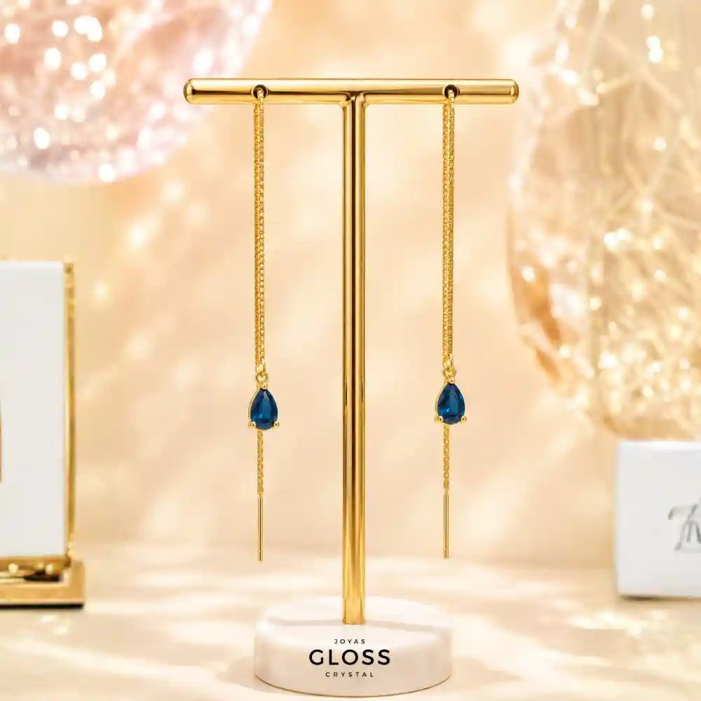 Aros Azalea Zafiro Circón Colgante Baño de Oro - Joyas Gloss Crystal