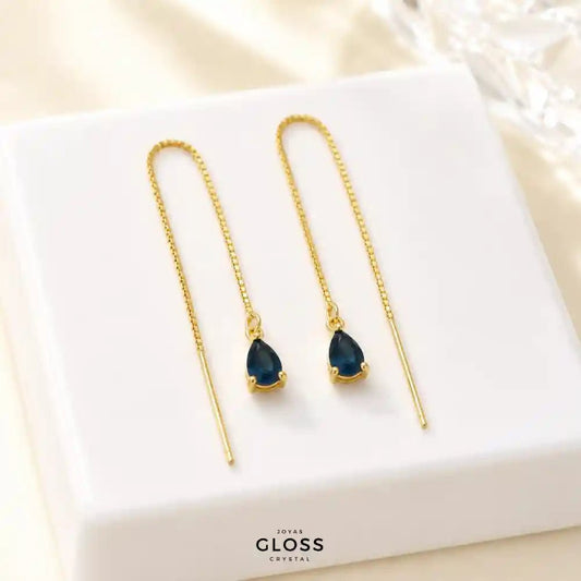 Aros Azalea Zafiro Circón Colgante Baño de Oro - Joyas Gloss Crystal