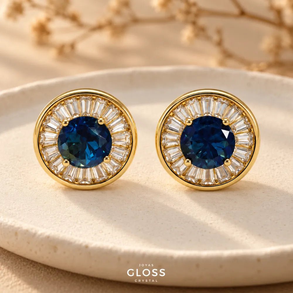 Aros Bellagio Blue Oro 18k - Joyas Gloss Crystal