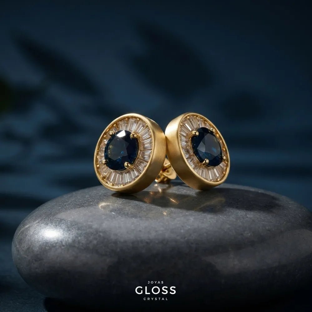 Aros Bellagio Blue Oro 18k - Joyas Gloss Crystal