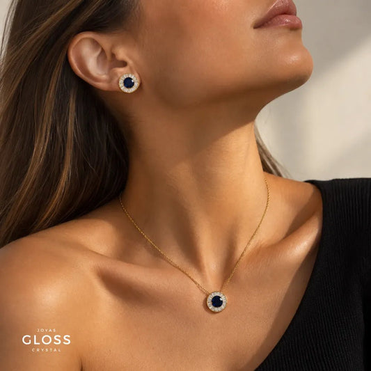 Aros Bellagio Blue Oro 18k - Joyas Gloss Crystal