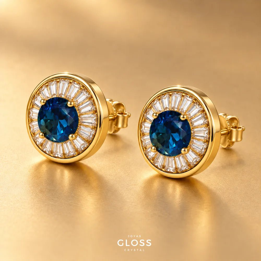 Aros Bellagio Blue Oro 18k - Joyas Gloss Crystal