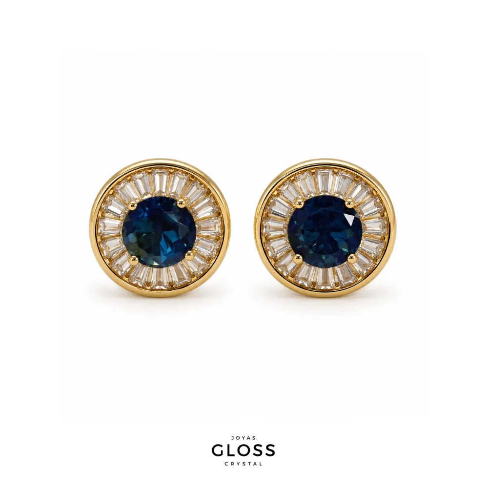 Aros Bellagio Blue Oro 18k - Joyas Gloss Crystal
