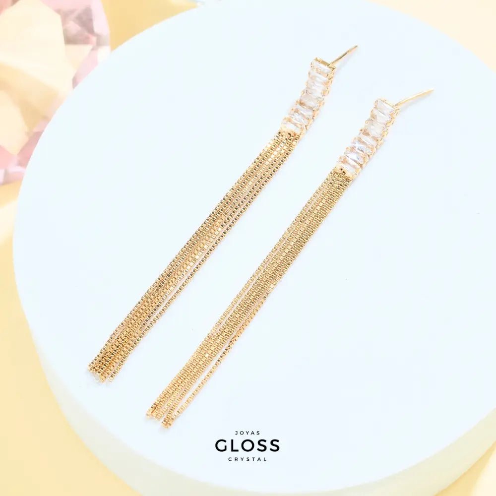 Aros Cascada Solar Fiesta Baño de Oro 18k - Joyas Gloss Crystal