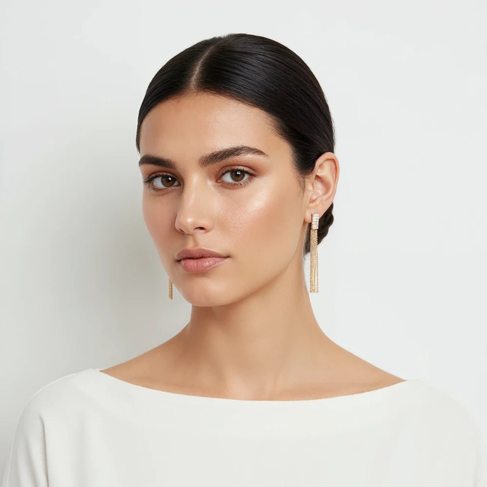 Aros Cascada Solar Fiesta Baño de Oro 18k - Joyas Gloss Crystal