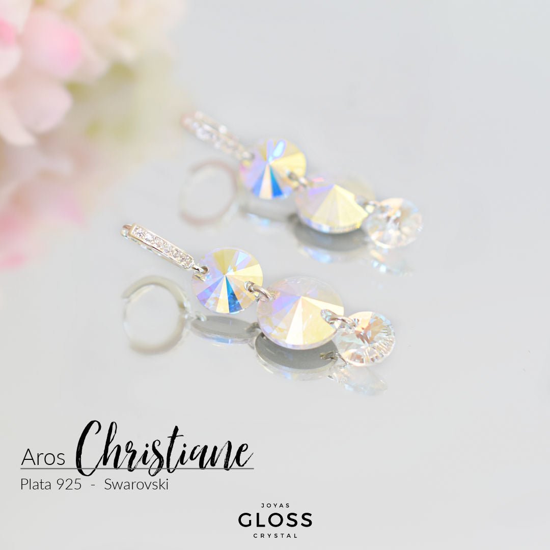 Aros Christiane Plata Cristales Genuinos - Joyas Gloss Crystal