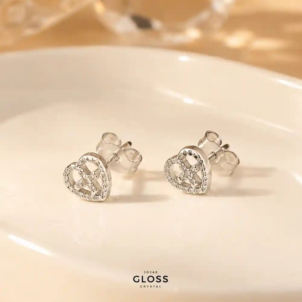 Aros Corazón Cruz Plata - Joyas Gloss Crystal