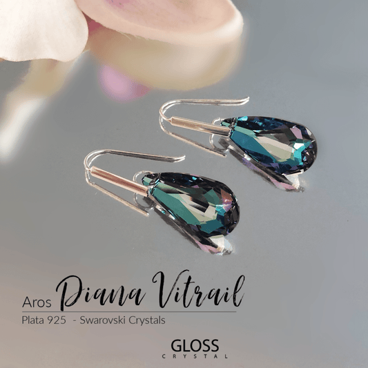 Aros Diana Vitrail Gota Cristal Genuino - Joyas Gloss Crystal