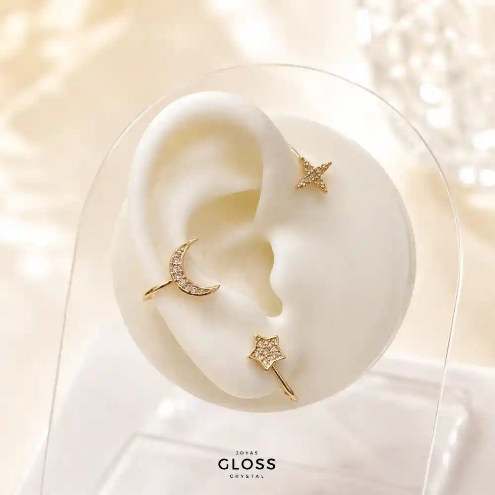 Aros Estelar Ear Cuff Derecho Baño de Oro 18k (solo 1) - Joyas Gloss Crystal