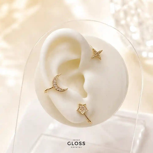 Aros Estelar Ear Cuff Derecho Baño de Oro 18k (solo 1) - Joyas Gloss Crystal