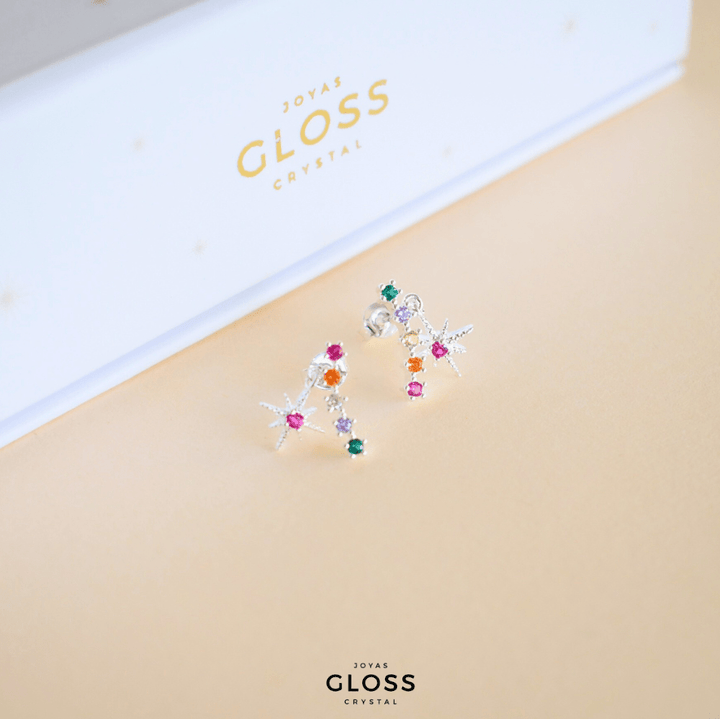 Aros Estrella Fugaz Plata - Joyas Gloss Crystal
