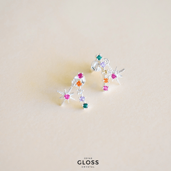 Aros Estrella Fugaz Plata - Joyas Gloss Crystal