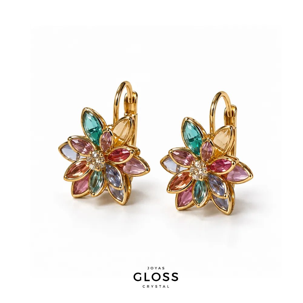 Aros Flor Lotus Pastel Oro 18k - Joyas Gloss Crystal