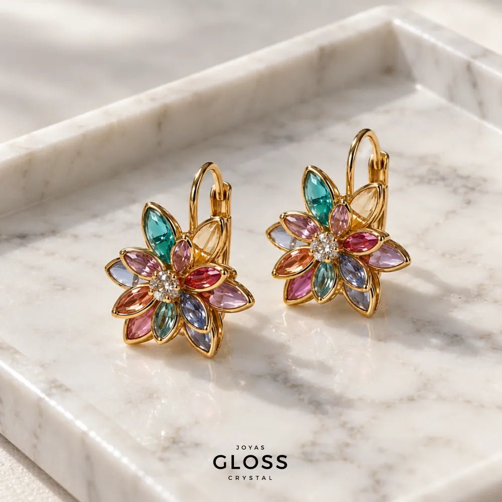 Aros Flor Lotus Pastel Oro 18k - Joyas Gloss Crystal